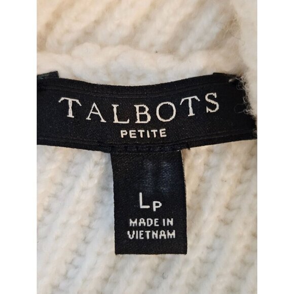 Talbots Large Petite Ribbed Sweater Ivory Asymmetric Side Zip Split Neck NWOT - Picture 6 of 11